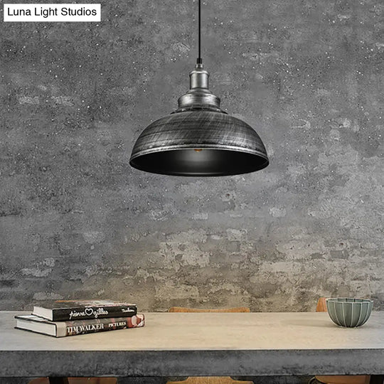 Antique Silver Iron Pendant Lamp - Farmhouse Style Restaurant Lighting With Adjustable Cord Aged