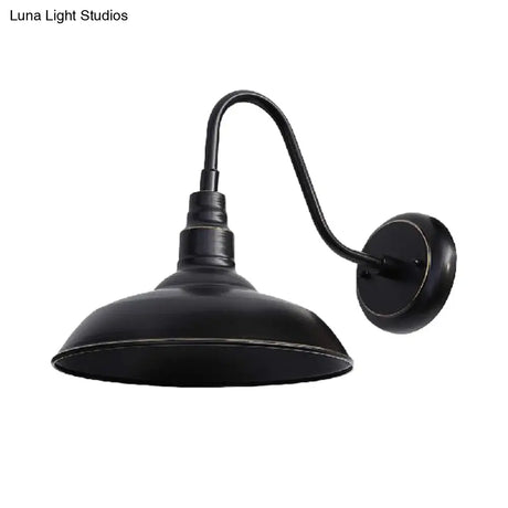 Farmhouse Barn Wall Sconce Lamp With Gooseneck Arm - Outdoor Metal Lighting (Black)
