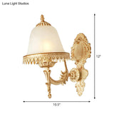 Farmhouse Beige Bell Wall Lamp With Opal Glass And Carved Trim - Perfect Bedroom Sconce