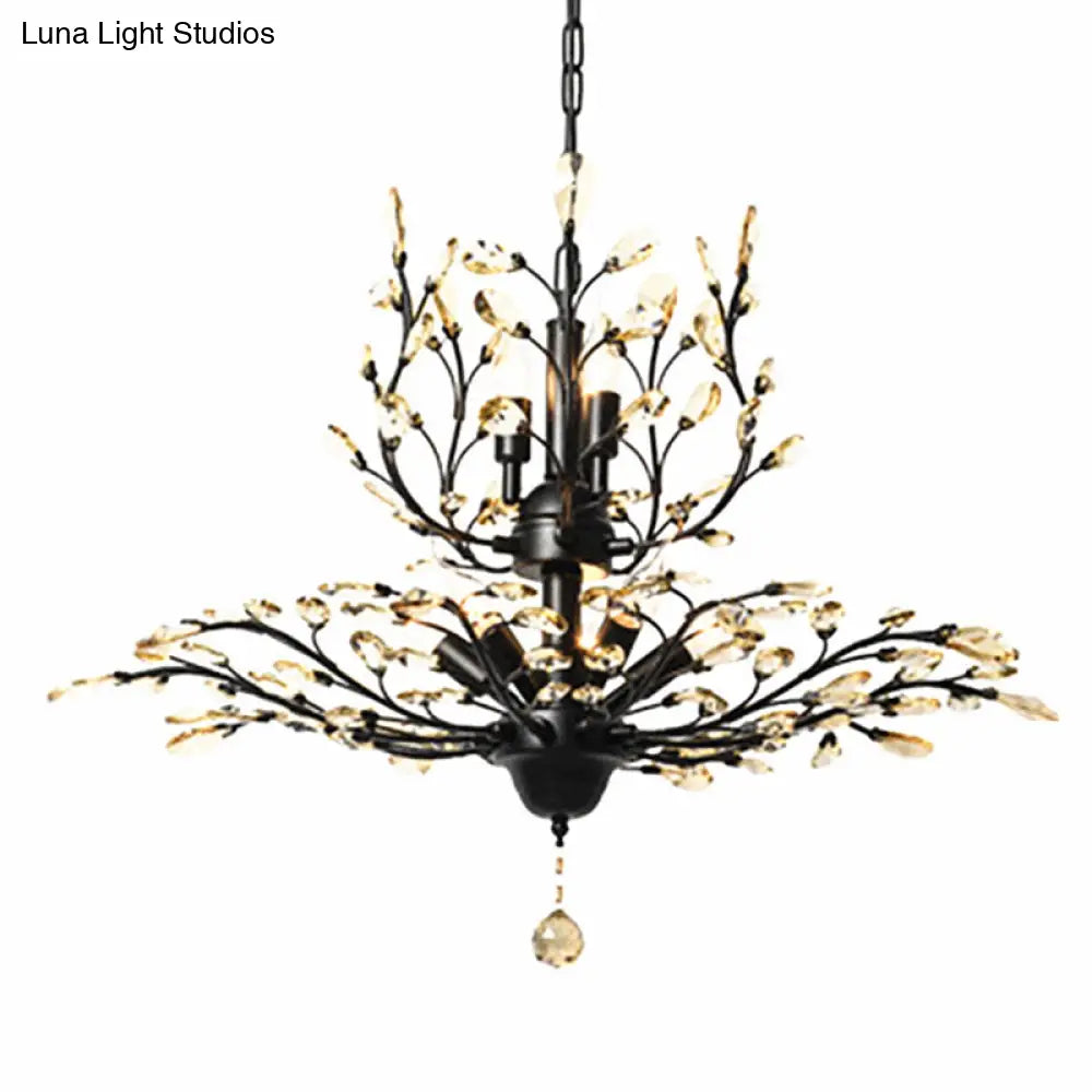 Farmhouse Beveled-Cut Crystal Chandelier - Twig Shape Ceiling Hang Lamp For Living Room