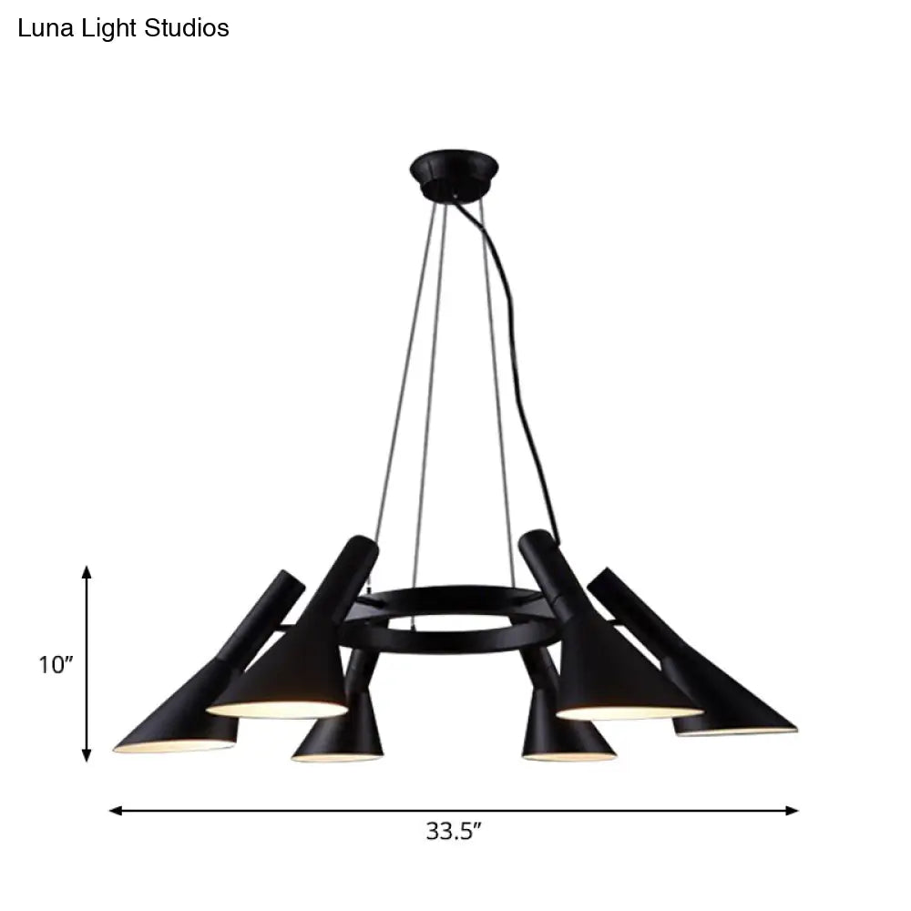 Farmhouse Metal Hanging Chandelier Black 6-Bulb Flared Ring Design For Bedroom