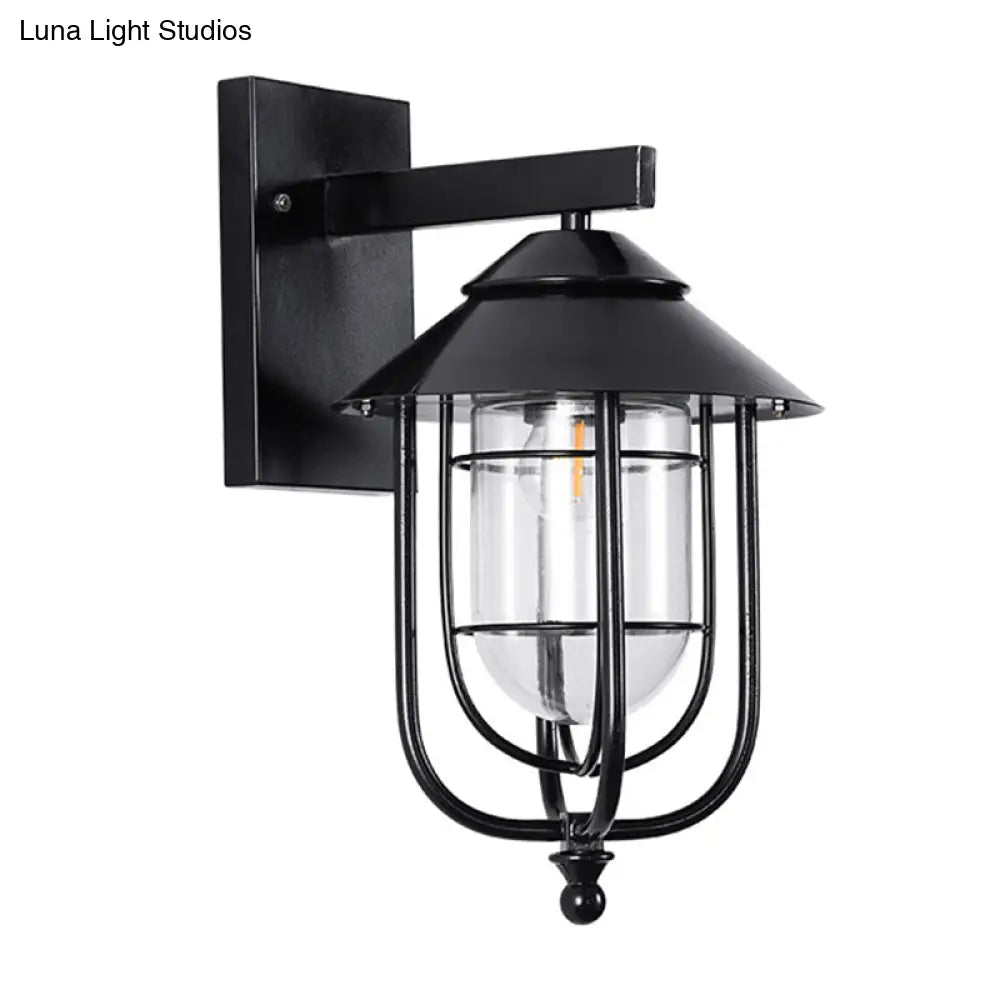Farmhouse Black Half-Capsule Wall Lantern With Clear Glass - Outdoor Mounted Light (1 Bulb)