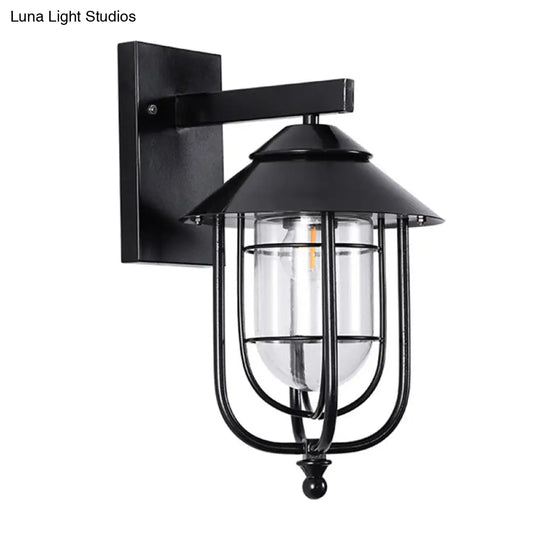 Farmhouse Black Half-Capsule Wall Lantern With Clear Glass - Outdoor Mounted Light (1 Bulb)