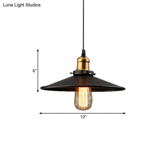 Farmhouse Black Metal Pendant Light Fixture – Wide Flare Ceiling Suspension Lamp With 1