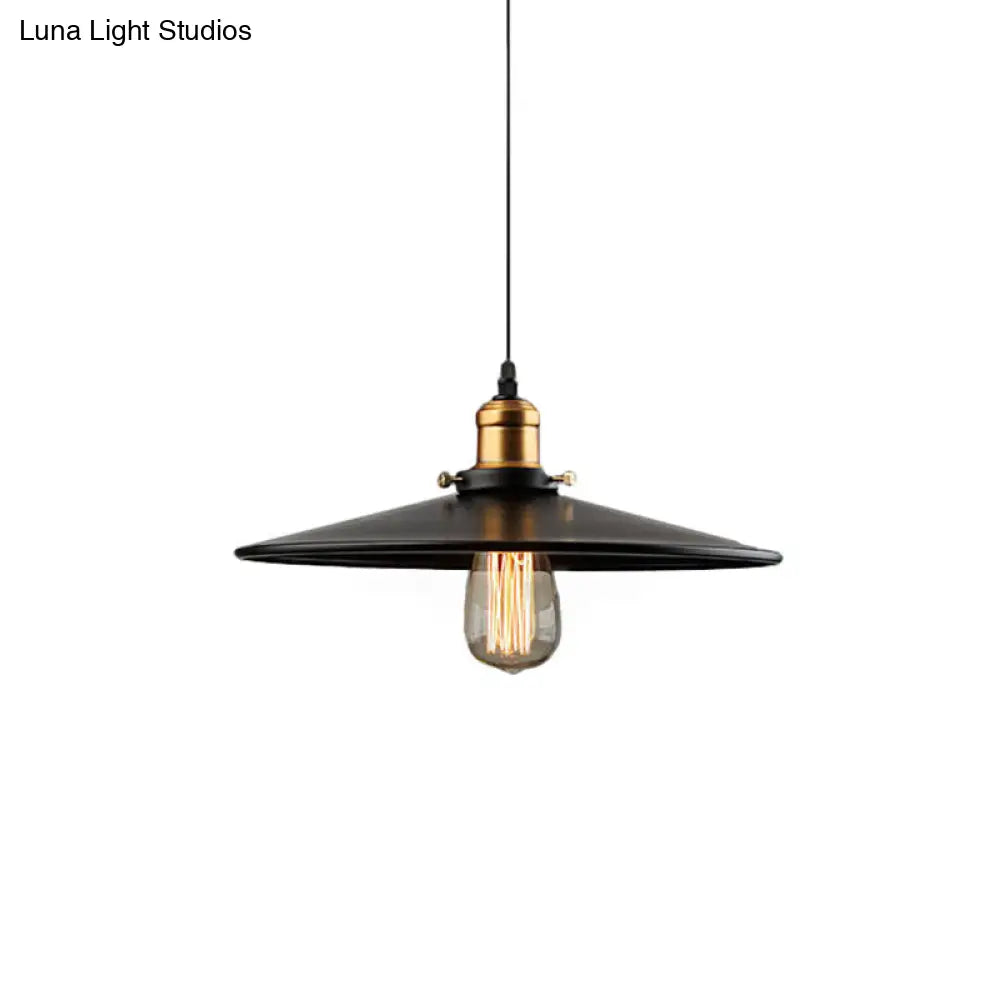 Farmhouse Black Metal Pendant Light With Wide Flare Ceiling Suspension - 1 Fixture