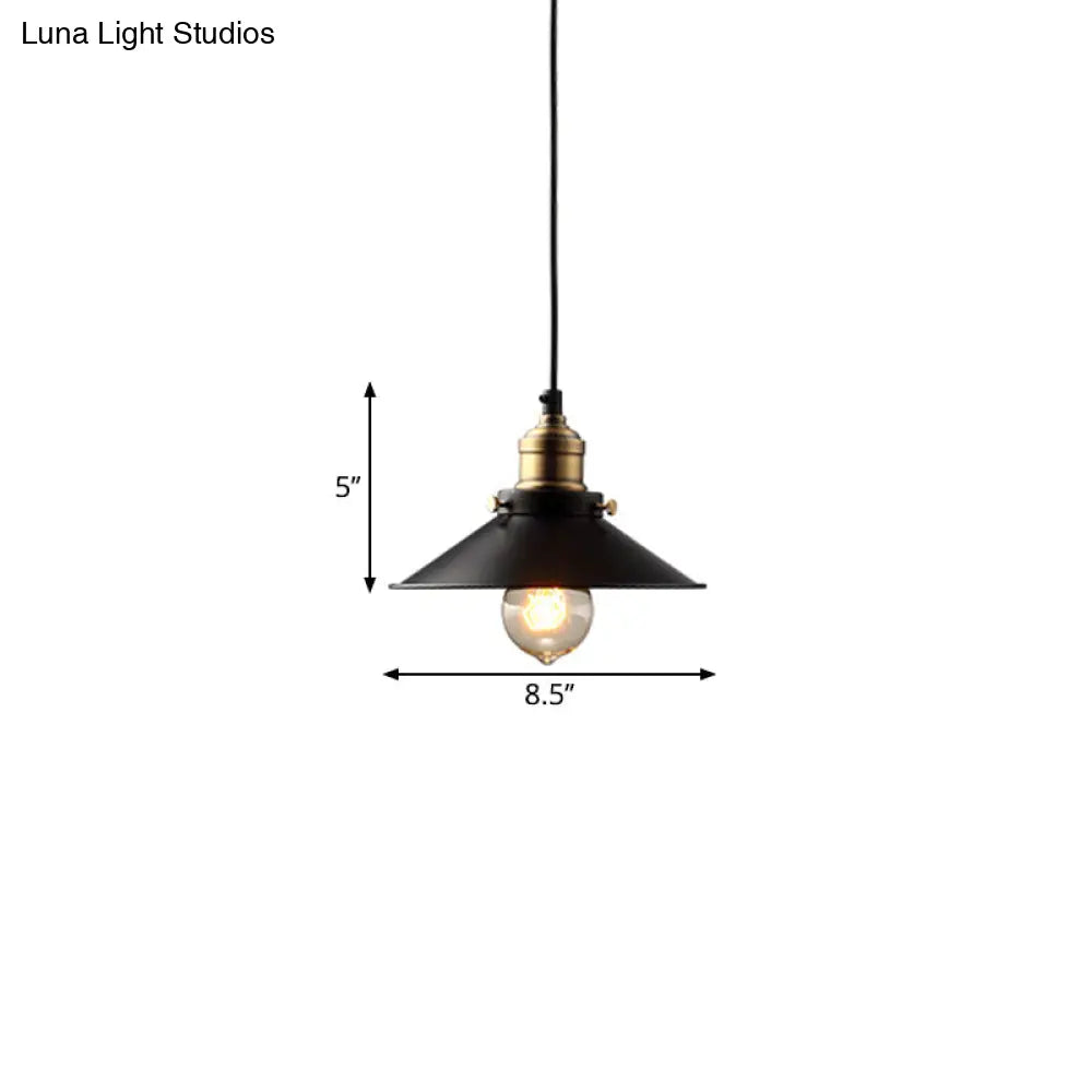 Farmhouse Black Metal Pendant Light Fixture – Wide Flare Ceiling Suspension Lamp With 1