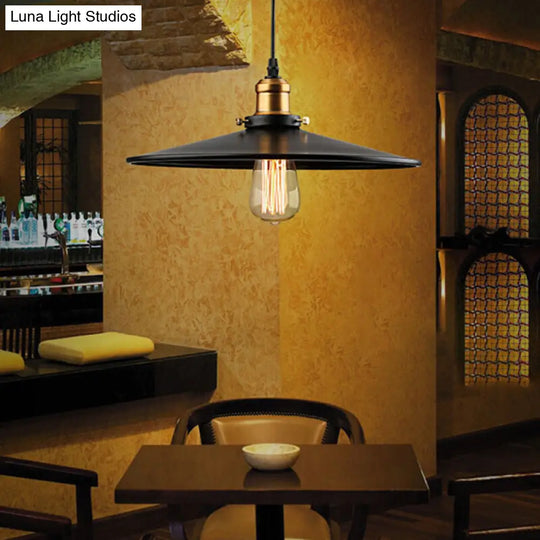 Farmhouse Black Metal Pendant Light With Wide Flare Ceiling Suspension - 1 Fixture / Large