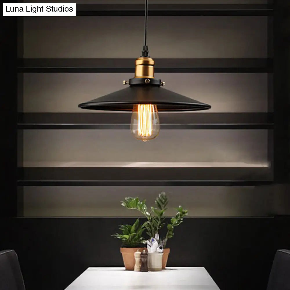 Farmhouse Black Metal Pendant Light With Wide Flare Ceiling Suspension - 1 Fixture / Medium