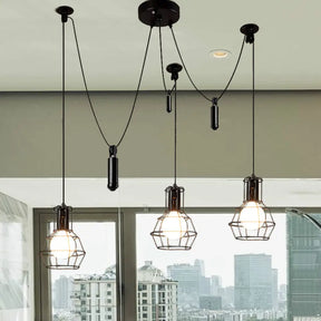 Farmhouse Black Metallic Pendant Light Fixture With Swag Design - 3/5/8 Head Caged Hanging Lamp 3 /