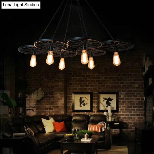 Farmhouse Black Wheel Pendant Chandelier - 3/6 Lights Indoor Ceiling Lamp