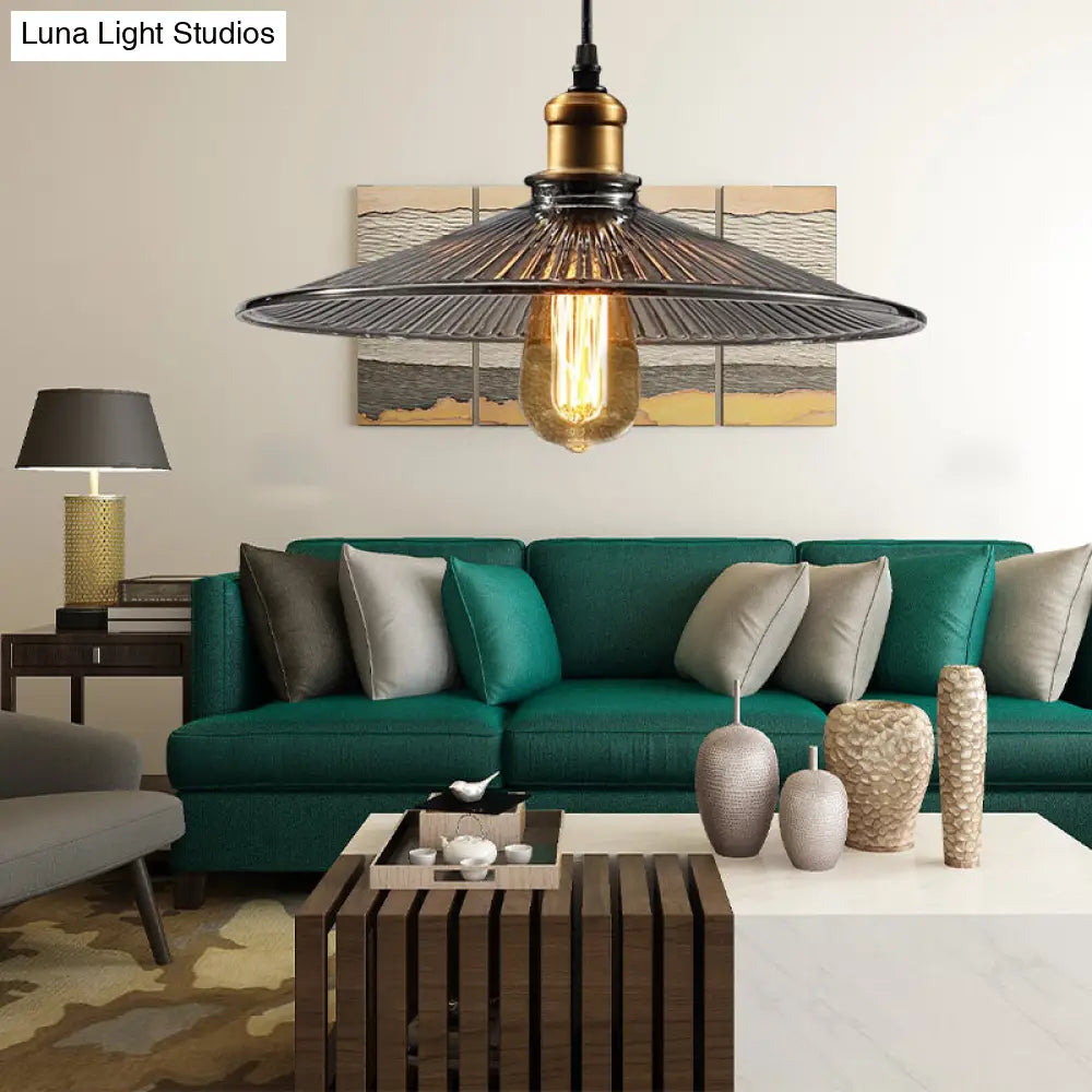 Farmhouse Ribbed Glass Brass Cone Pendant Ceiling Light With 1 Perfect For Living Rooms Clear
