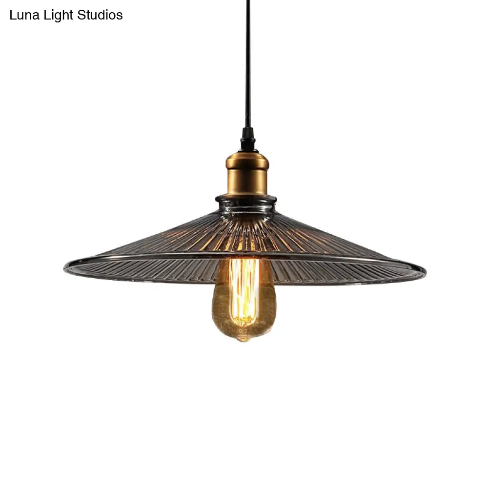 Farmhouse Ribbed Glass Brass Cone Pendant Ceiling Light With 1 Perfect For Living Rooms