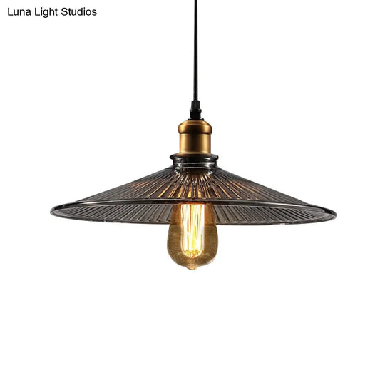 Farmhouse Ribbed Glass Brass Cone Pendant Ceiling Light With 1 Perfect For Living Rooms
