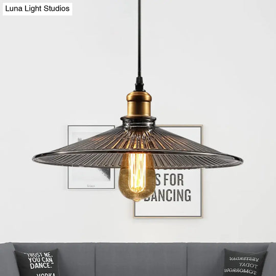 Farmhouse Ribbed Glass Brass Cone Pendant Ceiling Light With 1 Perfect For Living Rooms