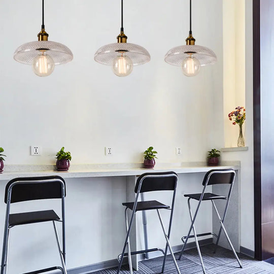 Farmhouse Brass Dome Pendant Ceiling Light With Clear Prismatic Glass For Dining Room - 1 8’/10 /