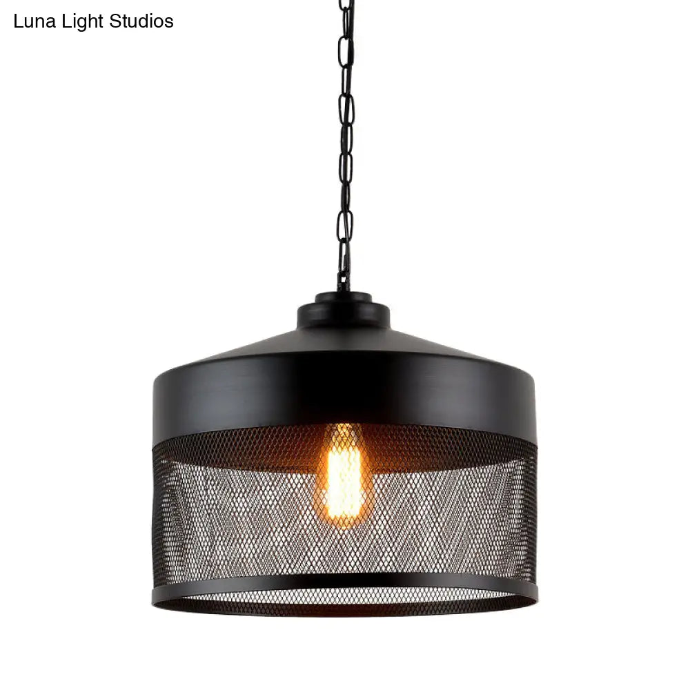 Farmhouse Cage Iron Ceiling Light - Pear-Shaped Mini Suspension Lamp (Black) Ideal For Restaurants