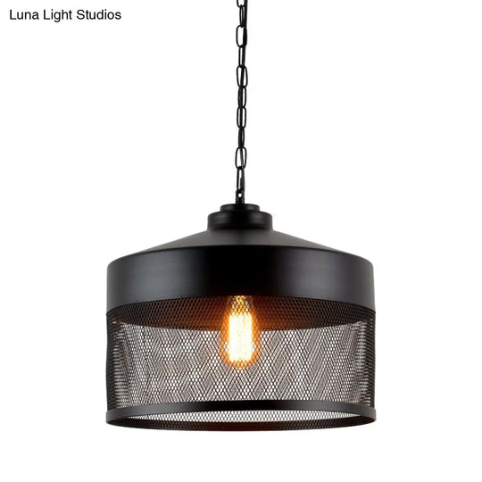 Farmhouse Cage Iron Ceiling Light - Pear-Shaped Mini Suspension Lamp (Black) Ideal For Restaurants