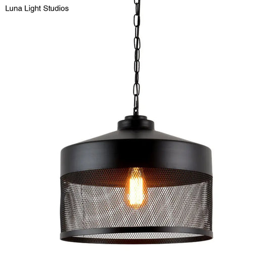 Farmhouse Mini Suspension Lamp: Pear Cage Iron Ceiling Light 1-Bulb Black