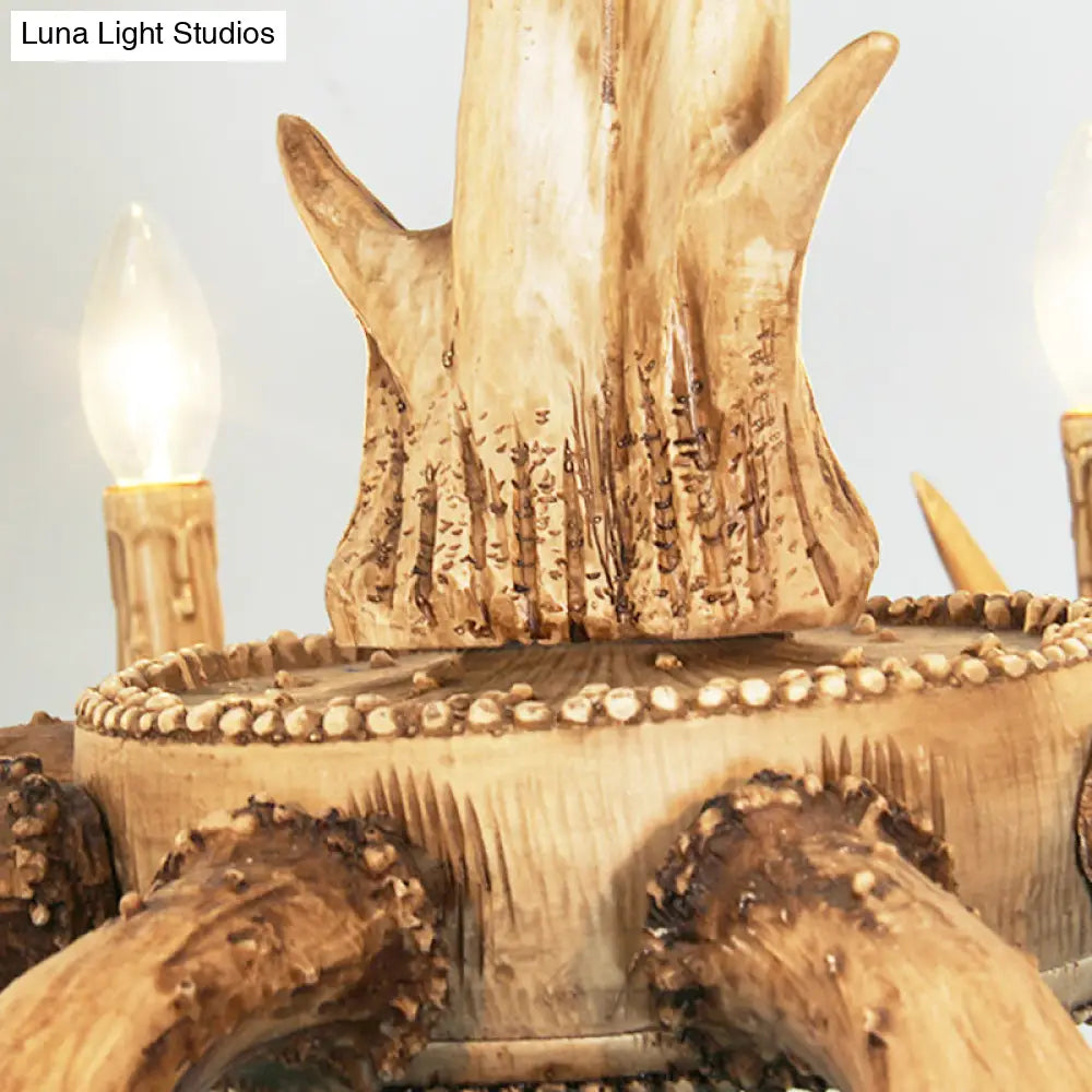 Farmhouse Chandelier: 12-Head 2-Tier Resin Hanging Lamp Brown Living Room Lighting