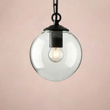 Farmhouse Clear Glass Single-Bulb Pendant Ceiling Light - Black Globe Design 8’/10’/12’ Wide