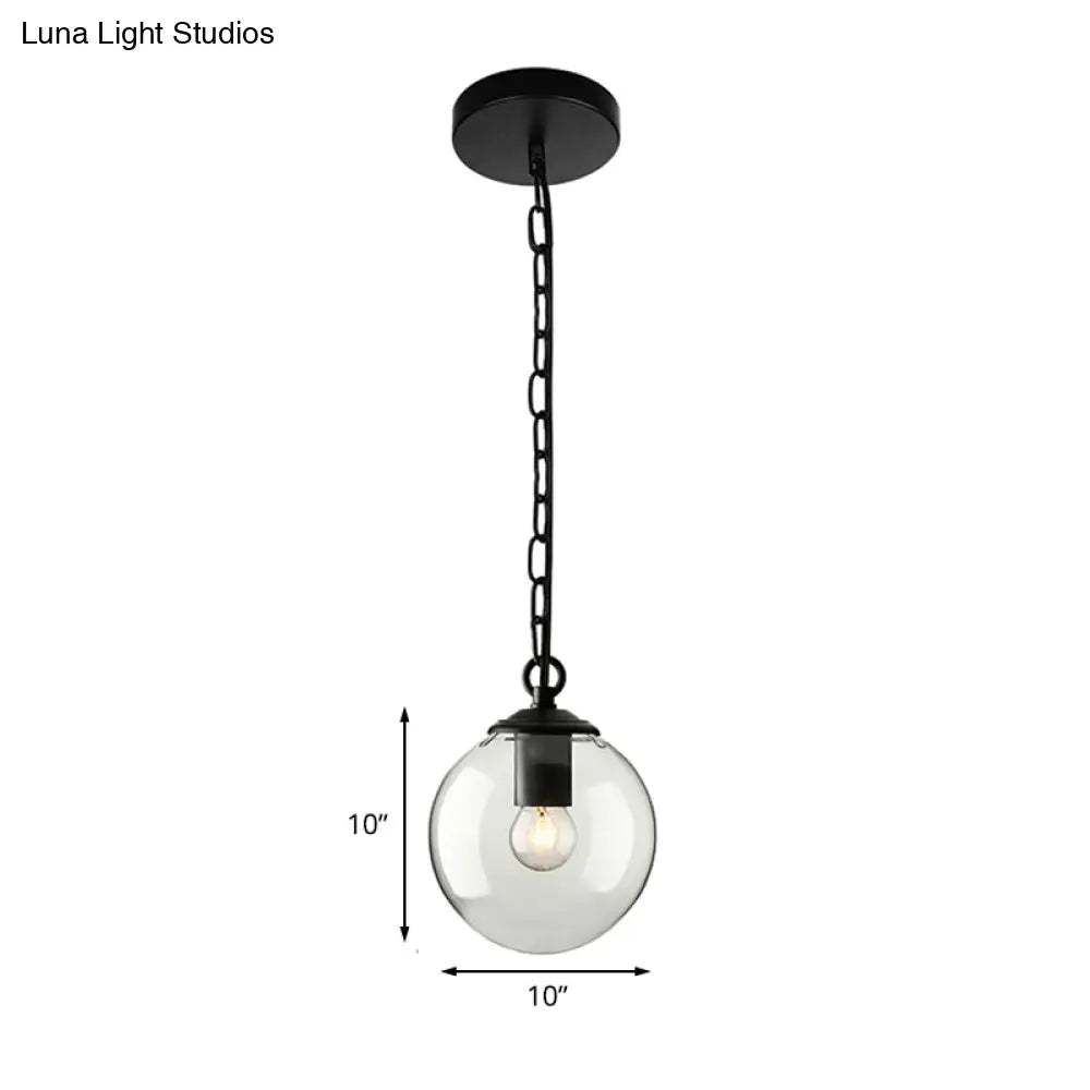 Farmhouse Clear Glass Single-Bulb Pendant Ceiling Light - Black Globe Design Dining Room Hanging