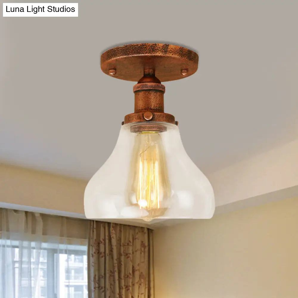 Farmhouse Cone Clear Glass Ceiling Lighting Fixture - Single Bulb Semi Flush Mount In