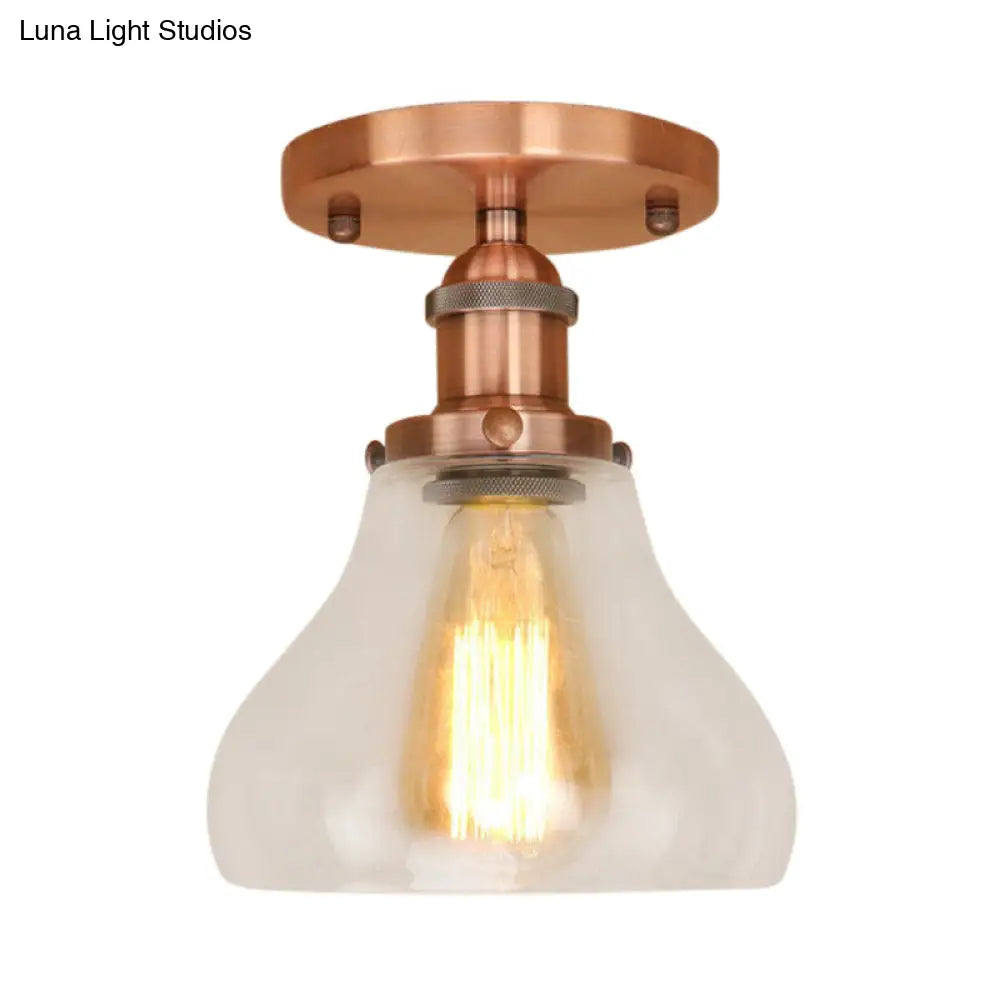 Farmhouse Cone Clear Glass Ceiling Lighting Fixture - Single Bulb Semi Flush Mount In