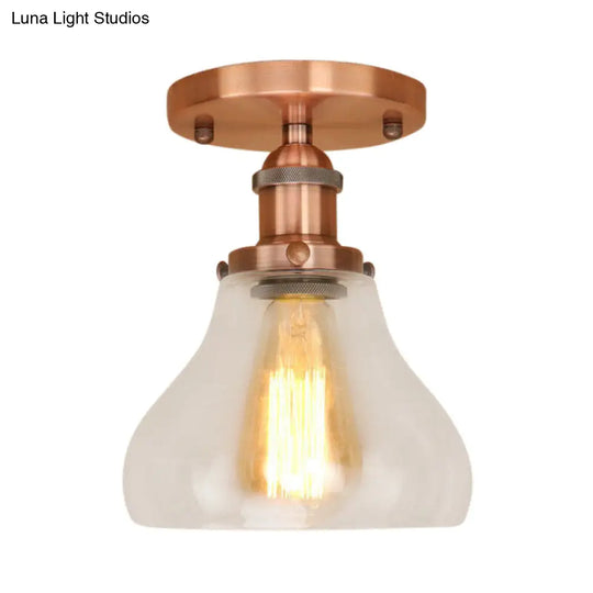 Farmhouse Cone Clear Glass Ceiling Lighting Fixture - Single Bulb Semi Flush Mount In