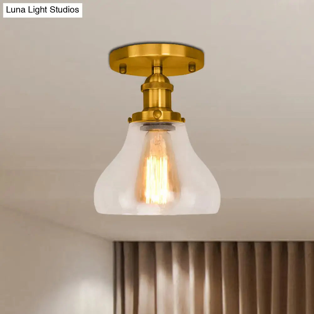 Farmhouse Cone Clear Glass Ceiling Lighting Fixture - Single Bulb Semi Flush Mount In