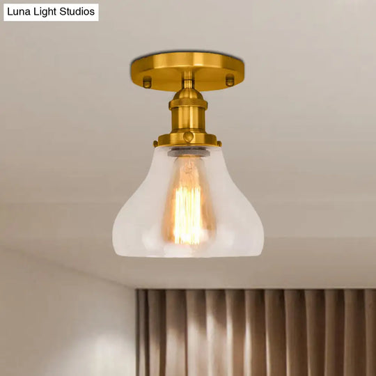 Farmhouse Cone Clear Glass Ceiling Lighting Fixture - Single Bulb Semi Flush Mount In