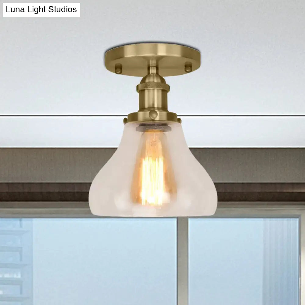 Farmhouse Cone Clear Glass Ceiling Lighting Fixture - Single Bulb Semi Flush Mount In