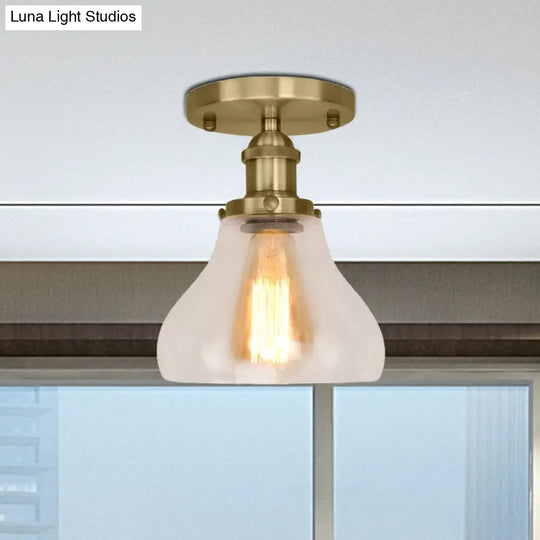 Farmhouse Cone Clear Glass Ceiling Lighting Fixture - Single Bulb Semi Flush Mount In