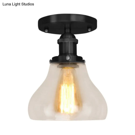 Farmhouse Cone Clear Glass Ceiling Lighting Fixture - Single Bulb Semi Flush Mount In