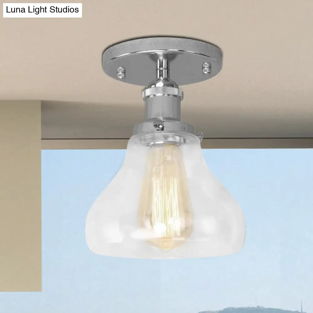 Farmhouse Cone Clear Glass Ceiling Lighting Fixture - Single Bulb Semi Flush Mount In