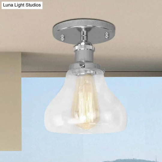 Farmhouse Cone Clear Glass Ceiling Lighting Fixture - Single Bulb Semi Flush Mount In