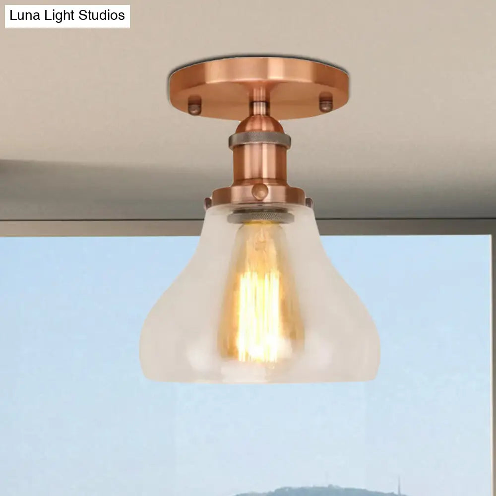 Farmhouse Cone Clear Glass Ceiling Lighting Fixture - Single Bulb Semi Flush Mount In