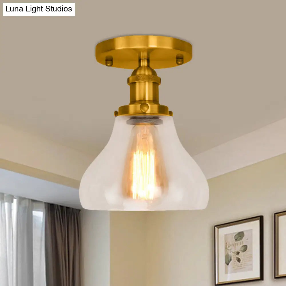 Farmhouse Cone Clear Glass Ceiling Lighting Fixture - Single Bulb Semi Flush Mount In