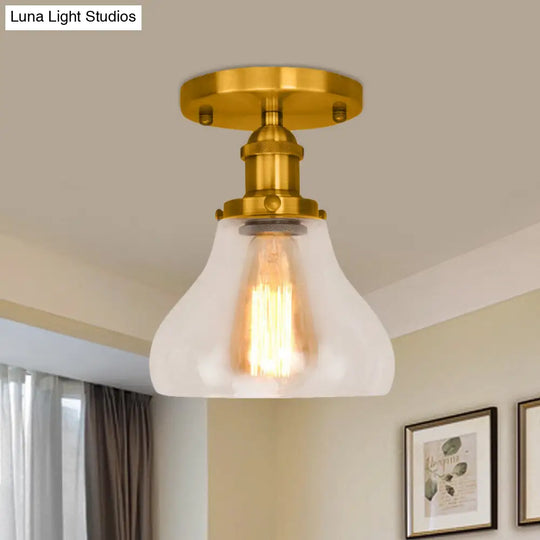 Farmhouse Cone Clear Glass Ceiling Lighting Fixture - Single Bulb Semi Flush Mount In