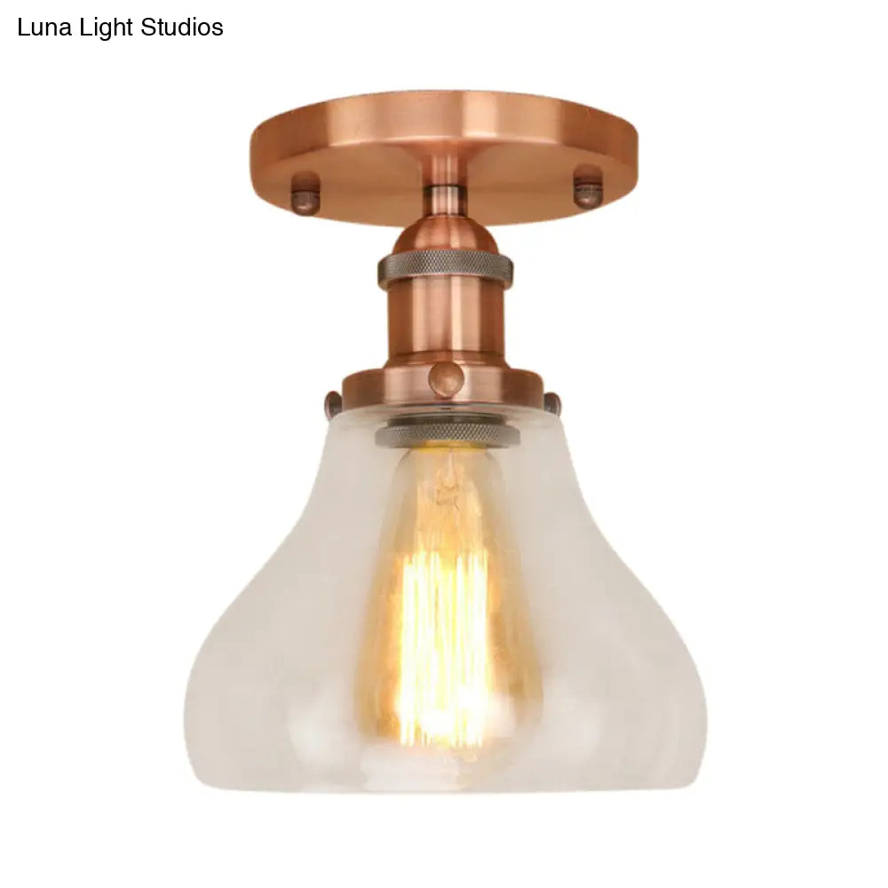 Farmhouse Cone Clear Glass Ceiling Lighting Fixture - Single Bulb Semi Flush Mount In
