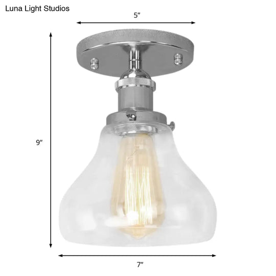 Farmhouse Cone Clear Glass Ceiling Lighting Fixture - Single Bulb Semi Flush Mount In
