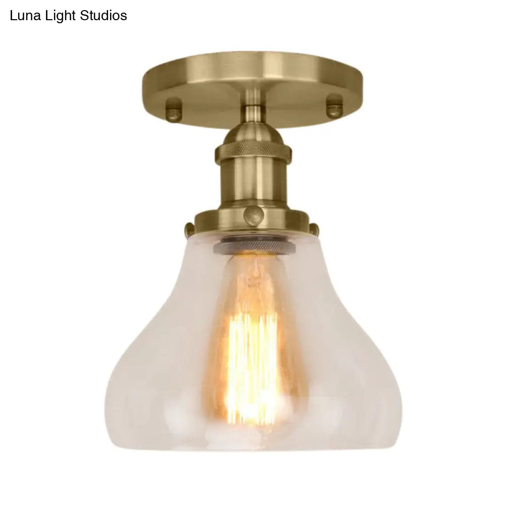 Farmhouse Cone Clear Glass Ceiling Lighting Fixture - Single Bulb Semi Flush Mount In