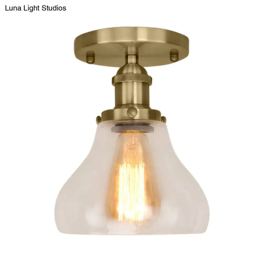 Farmhouse Cone Clear Glass Ceiling Lighting Fixture - Single Bulb Semi Flush Mount In