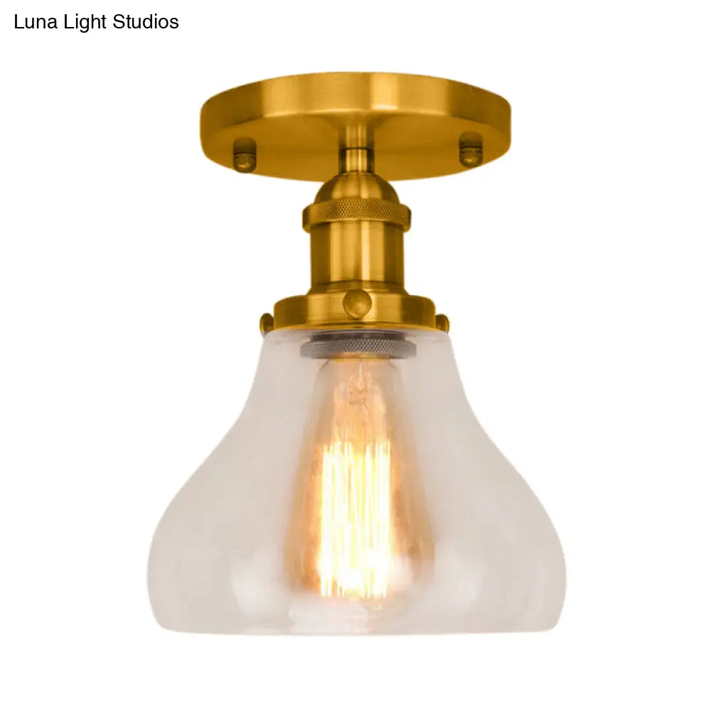 Farmhouse Cone Clear Glass Ceiling Lighting Fixture - Single Bulb Semi Flush Mount In