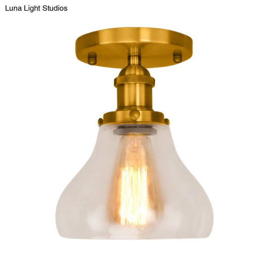 Farmhouse Cone Clear Glass Ceiling Lighting Fixture - Single Bulb Semi Flush Mount In