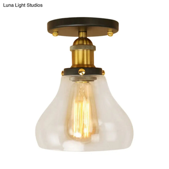 Farmhouse Cone Clear Glass Ceiling Lighting Fixture - Single Bulb Semi Flush Mount In