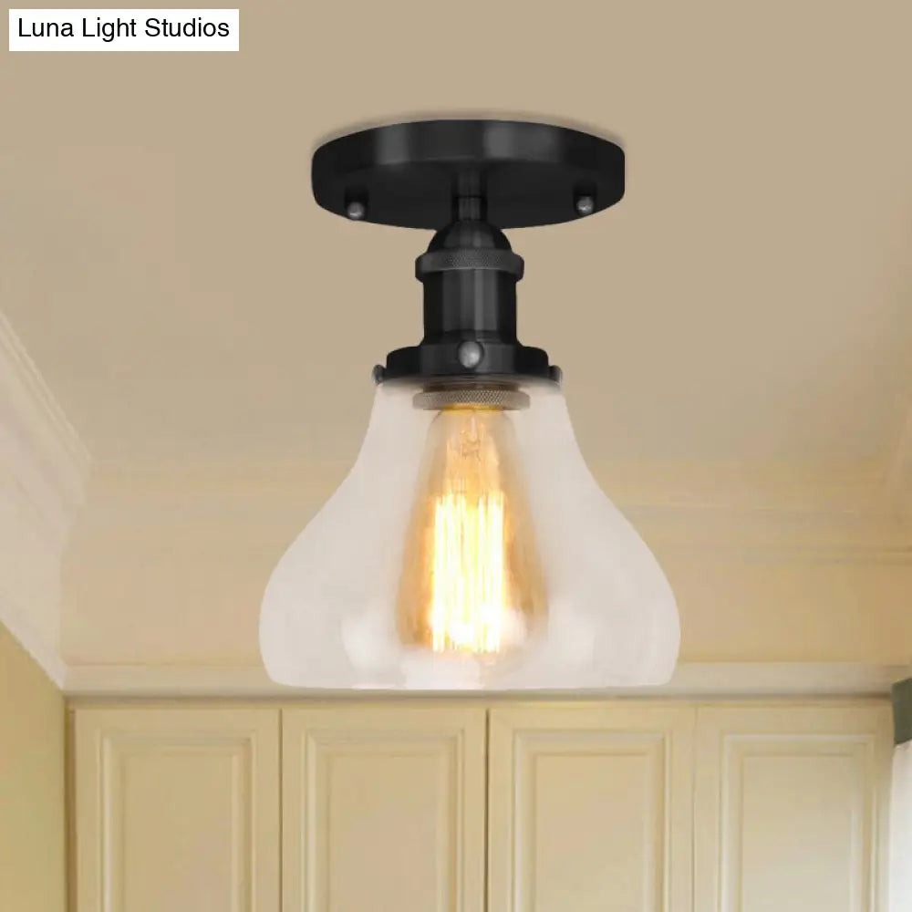 Farmhouse Cone Clear Glass Ceiling Lighting Fixture - Single Bulb Semi Flush Mount In