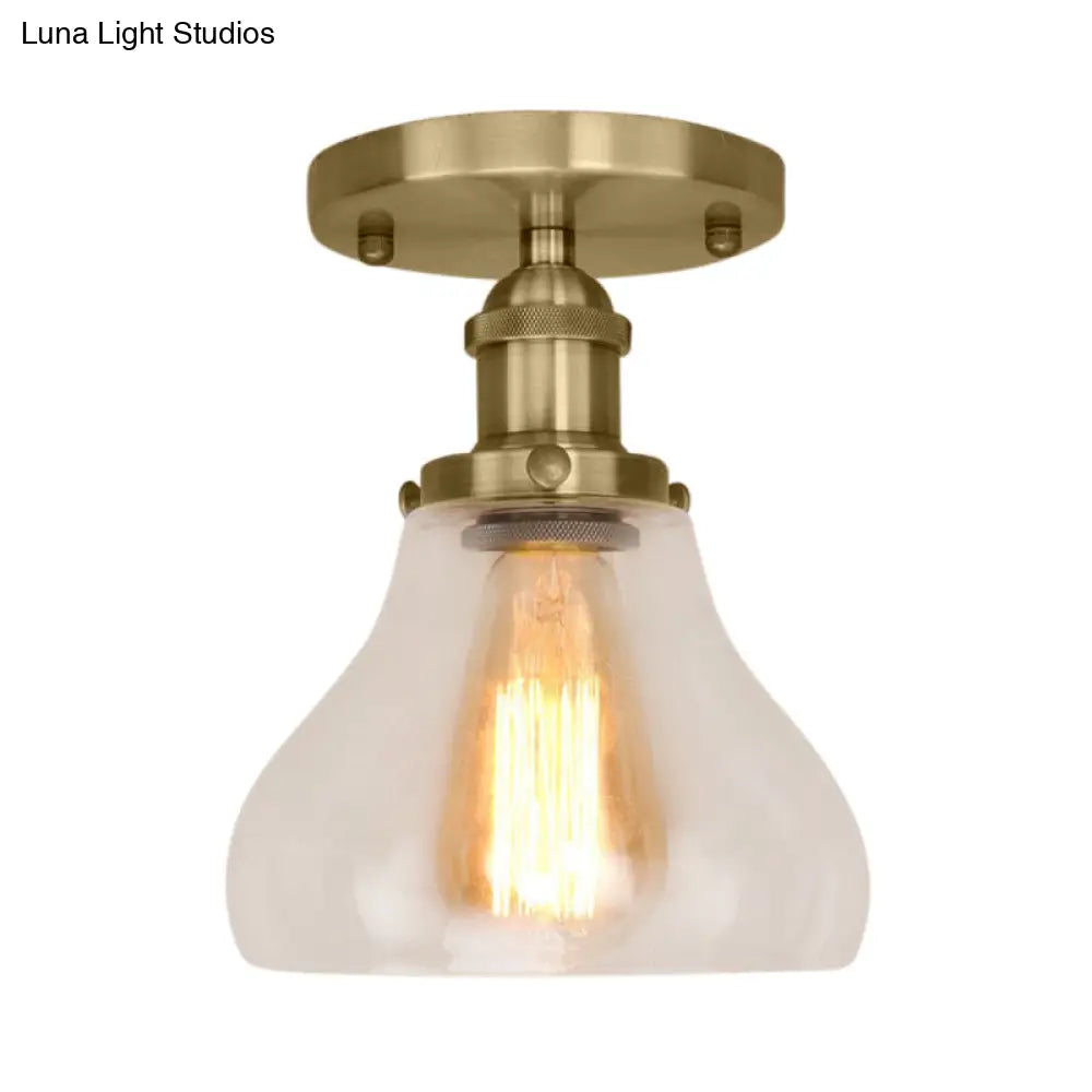 Farmhouse Cone Clear Glass Ceiling Lighting Fixture - Single Bulb Semi Flush Mount In