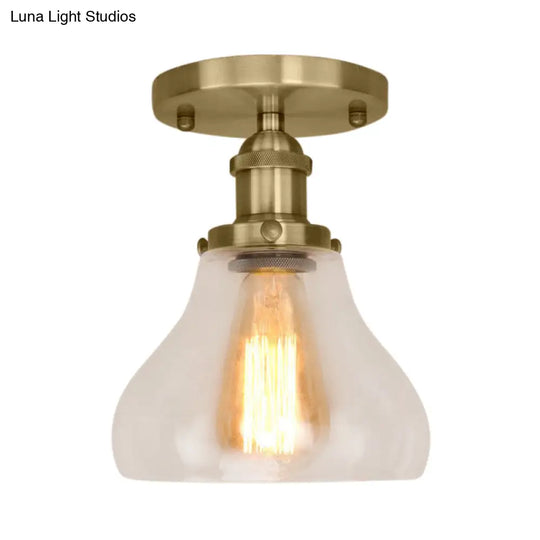 Farmhouse Cone Clear Glass Ceiling Lighting Fixture - Single Bulb Semi Flush Mount In