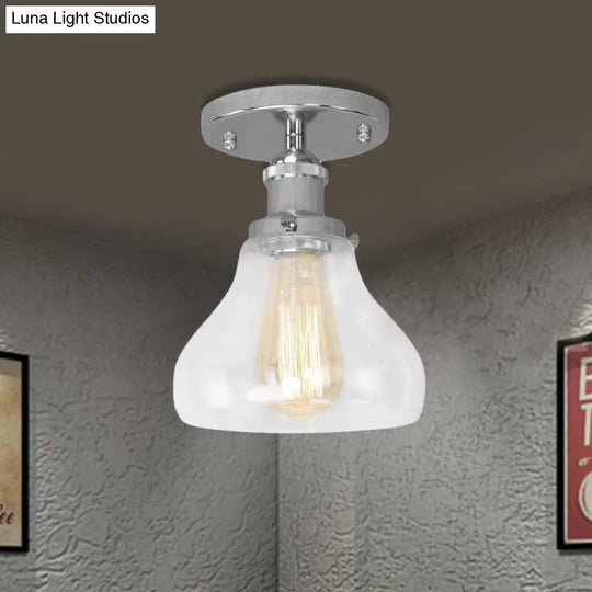 Farmhouse Cone Clear Glass Ceiling Lighting Fixture - Single Bulb Semi Flush Mount In