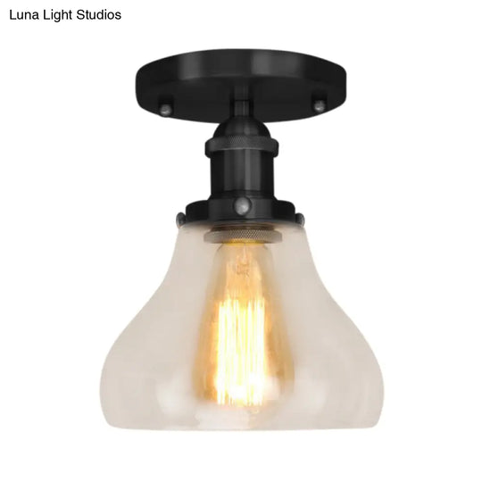 Farmhouse Cone Clear Glass Ceiling Lighting Fixture - Single Bulb Semi Flush Mount In